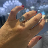 18K White Gold Aquamarine & Diamond Halo Ring - Artelia Jewellery