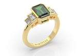 18K Yellow Gold Emerald Cut Emerald and Diamond Ring