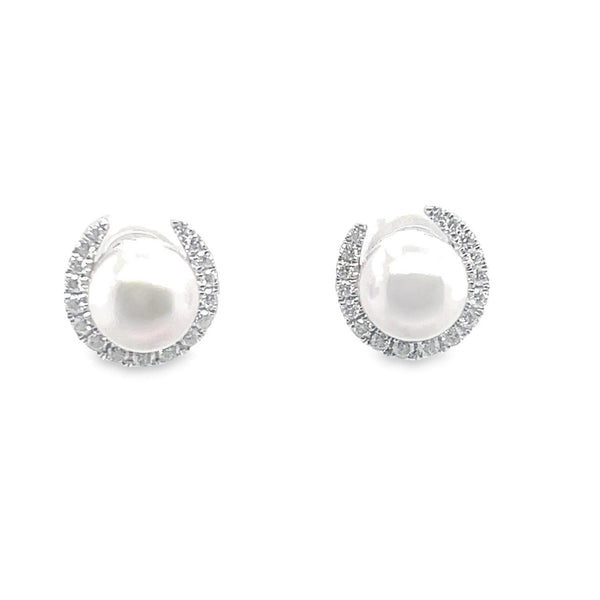 18K White Gold Lady Luck Diamond & Akoya Pearl Earrings