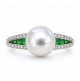 TSAVORITE, DIAMOND AND SOUTH SEA PEARL RING