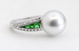 TSAVORITE, DIAMOND AND SOUTH SEA PEARL RING
