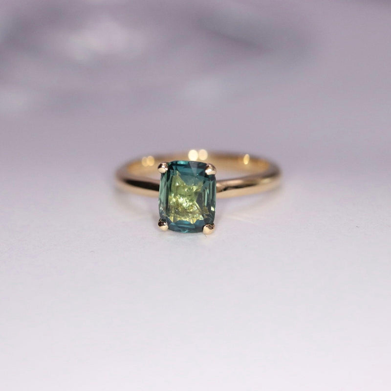 Elongated Cushion Teal Sapphire Ring - Artelia Jewellery