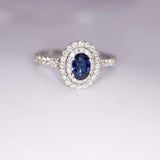 Oval Sapphire and Diamond Halo Ring - Artelia Jewellery