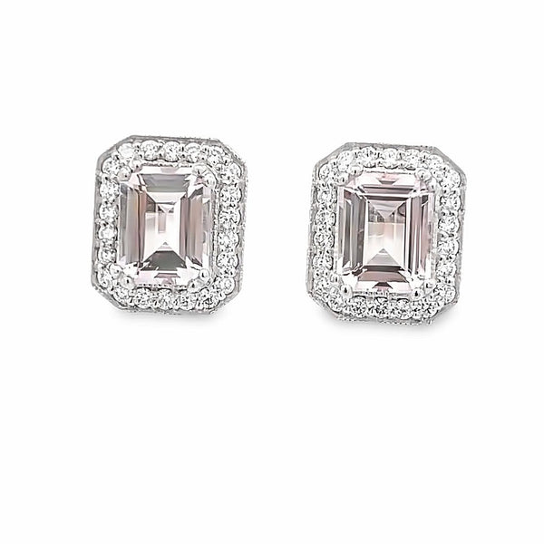 18K White Gold Diamond & Morganite Earrings