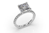 Princess Cut Lab Grown Diamond Ring With a Hidden Halo and Side Diamonds - Artelia Jewellery