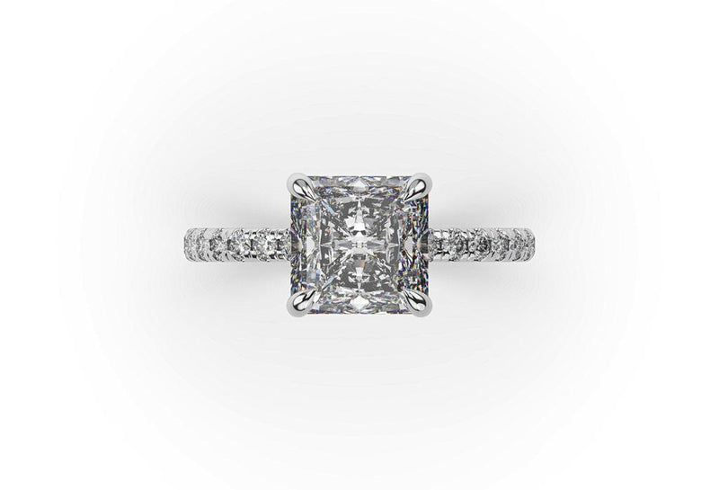 Princess Cut Lab Grown Diamond Ring With a Hidden Halo and Side Diamonds - Artelia Jewellery