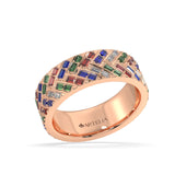 Diamond, emerald, ruby and sapphire Herringbone Wedding Ring