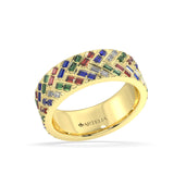 Diamond, emerald, ruby and sapphire Herringbone Wedding Ring