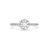 Moderne Round Brilliant Diamond Solitaire Engagement Ring with 6 Claws and Side Diamonds