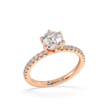 Moderne Round Brilliant Diamond Solitaire Engagement Ring with 6 Claws and Side Diamonds
