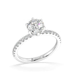 Moderne Round Brilliant Diamond Solitaire Engagement Ring with 6 Claws and Side Diamonds