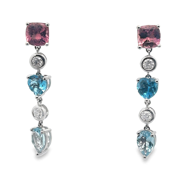 Miami Pink Tourmaline, Topaz & Diamond Earrings - Artelia Jewellery