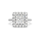 PRINCESS CUT LAB GROWN DIAMOND ENGAGEMENT RING WITH A HALO AND SIDE DIAMONDS
