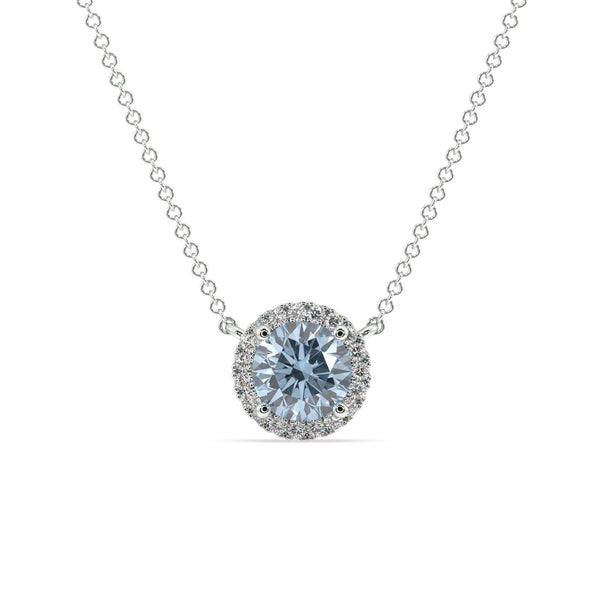 18K white gold round topaz and diamond halo necklace - Artelia Jewellery