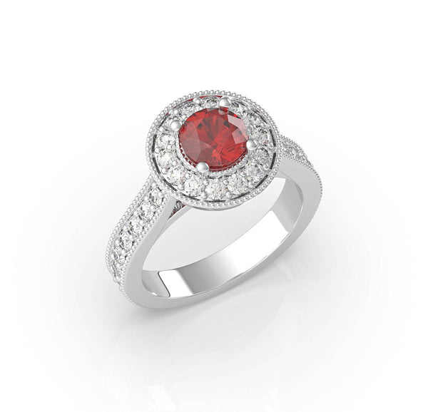 Ruby and Diamond Halo Engagement Ring (ARTCR009) - Artelia Jewellery