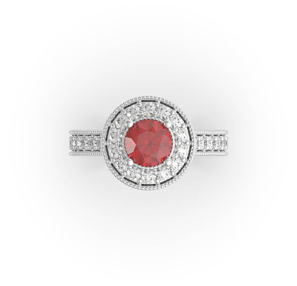 Ruby and Diamond Halo Engagement Ring (ARTCR009) - Artelia Jewellery