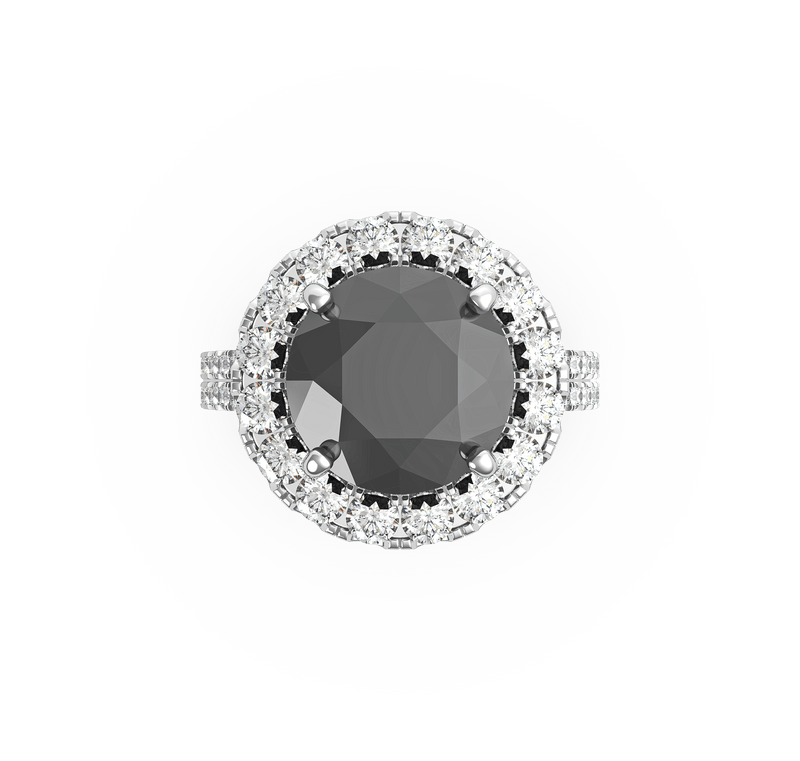 Round Black Diamond Solitaire Engagement Ring (ARTBHR03) - Artelia Jewellery