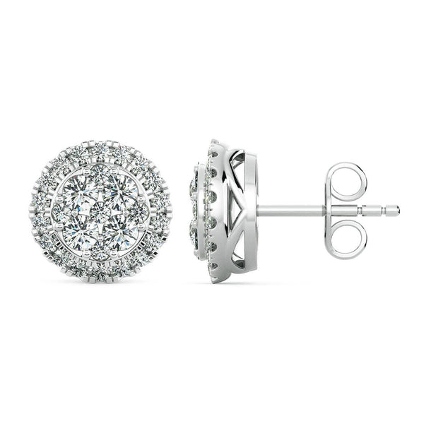 Round Diamond Cluster Earrings with Halo