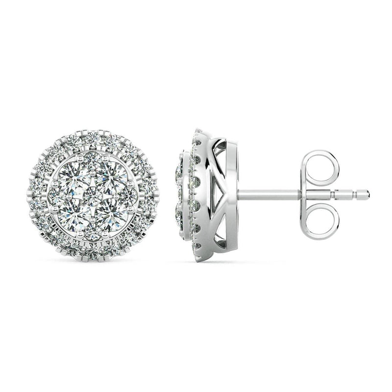 Round Diamond Cluster Earrings with Halo - Artelia Jewellery