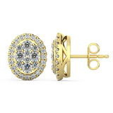 Oval Diamond Halo Cluster Earrings - Artelia Jewellery