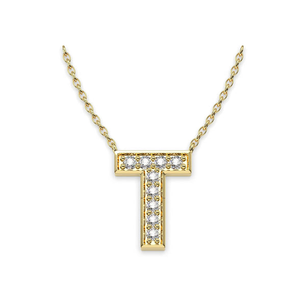 Diamond initials Necklace T - Artelia Jewellery