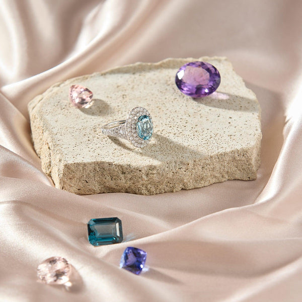 Custom Diamond, Morganite, and Quartz Cluster Ring - Bario Neal