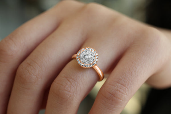 Close-up of Artelia ring on ring finger