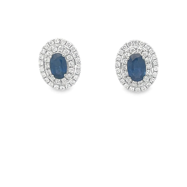 18K White Gold Sapphire & Diamond Halo Earrings - Artelia Jewellery