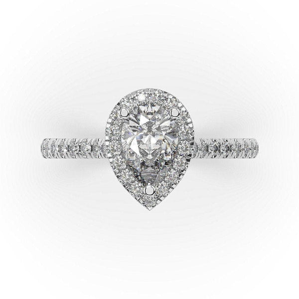 PEAR LAB GROWN DIAMOND ENGAGEMENT RING WITH A HALO AND SIDE DIAMONDS