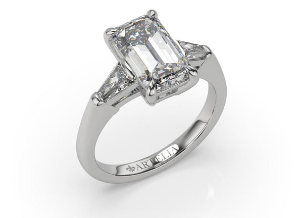 Anita Emerald Cut Diamond Trilogy Engagement Ring