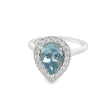 18K White Gold Aquamarine & Diamond Halo Ring