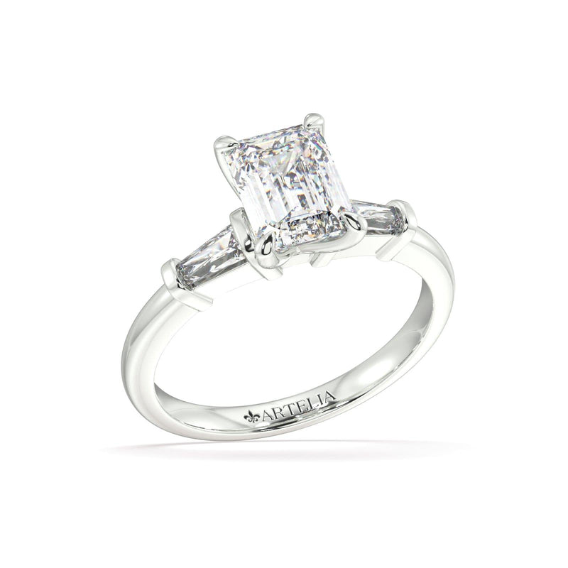 Artelia Signature Emerald Cut Diamond Trilogy Engagement Ring