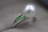 TSAVORITE, DIAMOND AND SOUTH SEA PEARL RING