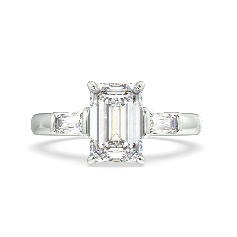 Emerald cut and Baguette Lab Grown diamond Engagement Ring