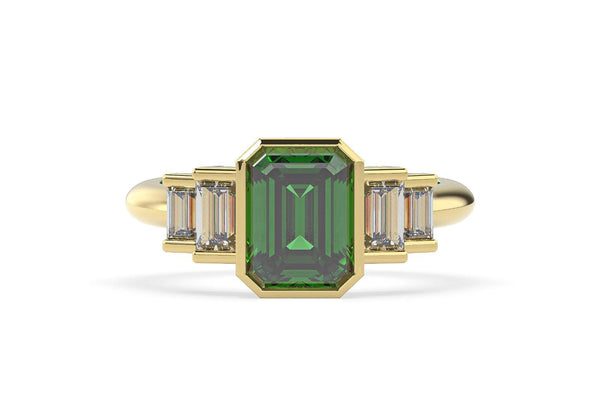 18K Yellow Gold Emerald Cut Emerald and Diamond Ring