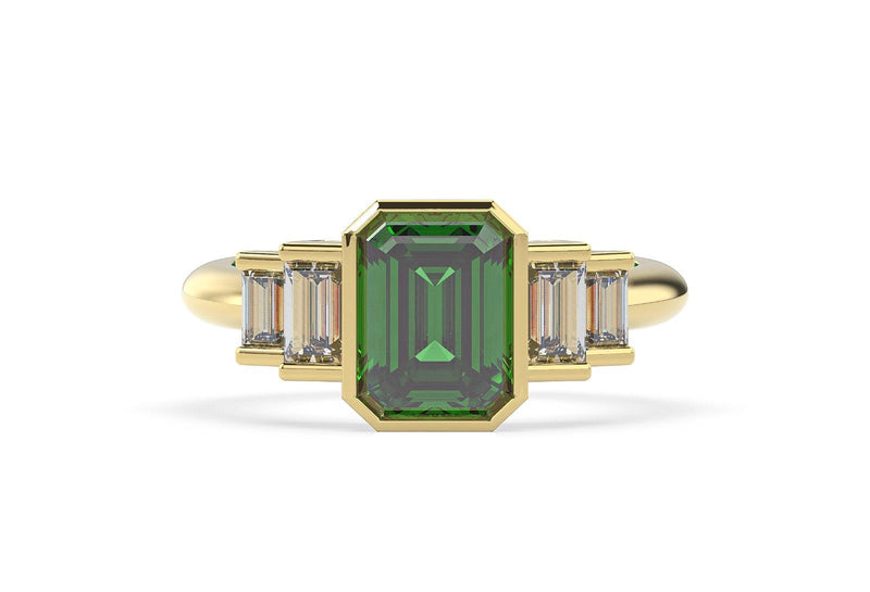 18K Yellow Gold Emerald Cut Emerald and Diamond Ring