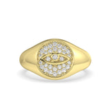 9K Yellow Gold Diamond Evil Eye Signet Ring
