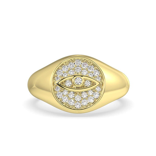 9K Yellow Gold Diamond Evil Eye Signet Ring - Artelia Jewellery