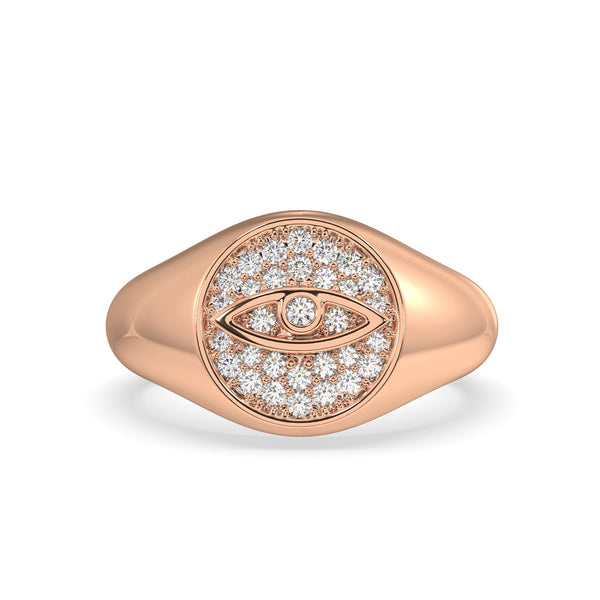 9K Rose Gold Diamond Evil Eye Signet Ring
