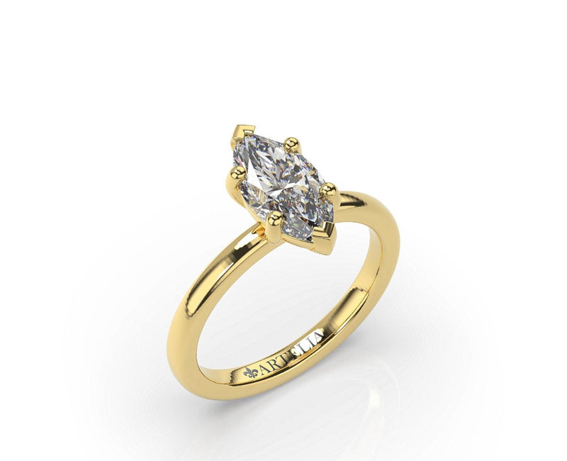18K yellow gold marquise diamond solitaire engagement ring with 6 claws