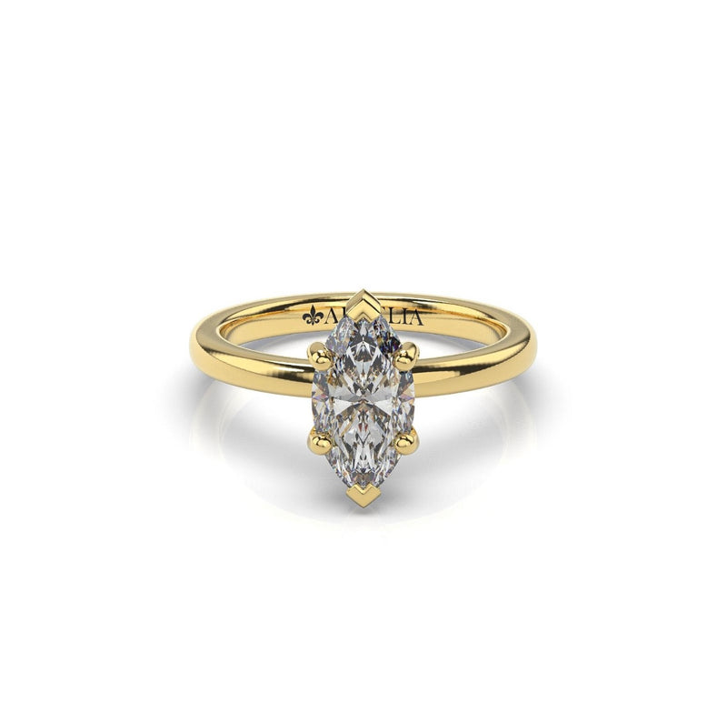 18K yellow gold marquise diamond solitaire engagement ring with 6 claws