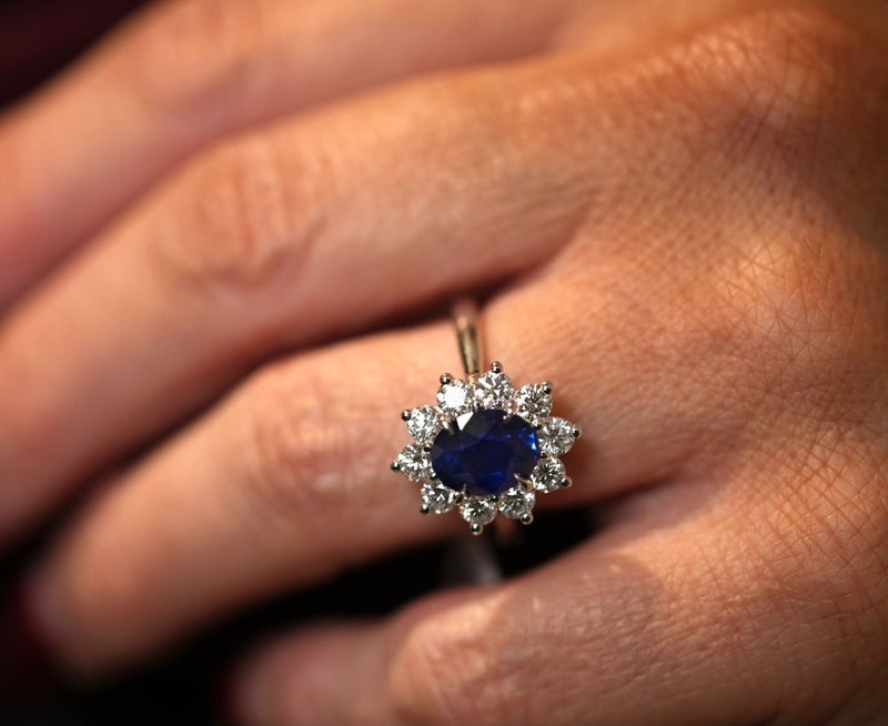 Artelia Blue Sapphire and Diamond Halo Ring