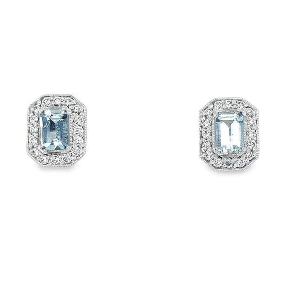 Aquamarine Earrings With Round Brilliant Diamonds - Artelia Jewellery