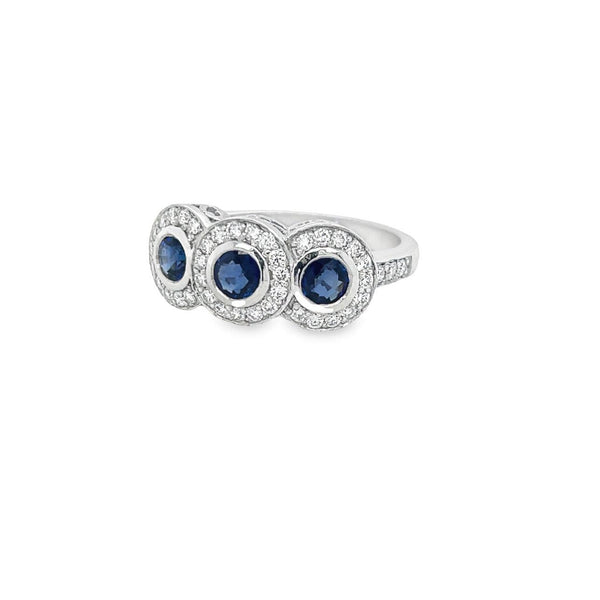 18K White Gold Sapphire & Diamond Trilogy Ring - Artelia Jewellery