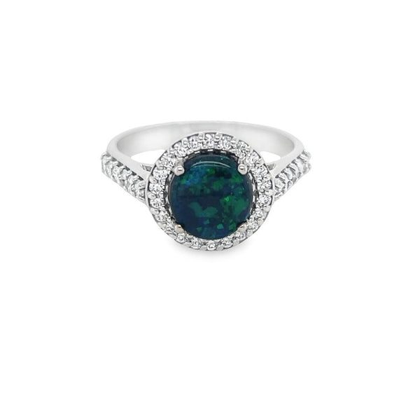 18K WHite Gold Opal & Diamond Ring - Artelia Jewellery