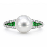 TSAVORITE, DIAMOND AND SOUTH SEA PEARL RING
