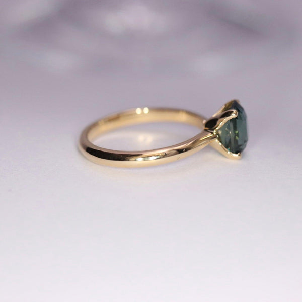 Elongated Cushion Teal Sapphire Ring