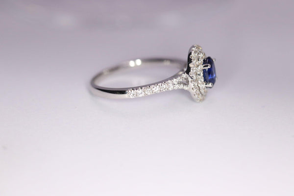 Oval Sapphire and Diamond Halo Ring - Artelia Jewellery