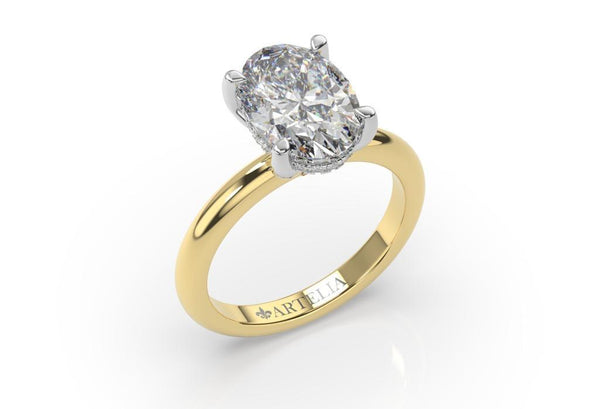 OVAL LAB GROWN DIAMOND ENGAGEMENT RING WITH A HIDDEN HALO - Artelia Jewellery