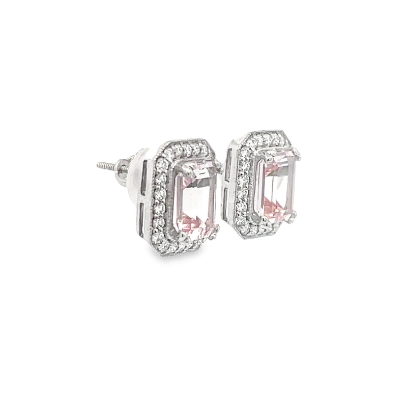 18K White Gold Diamond & Morganite Earrings